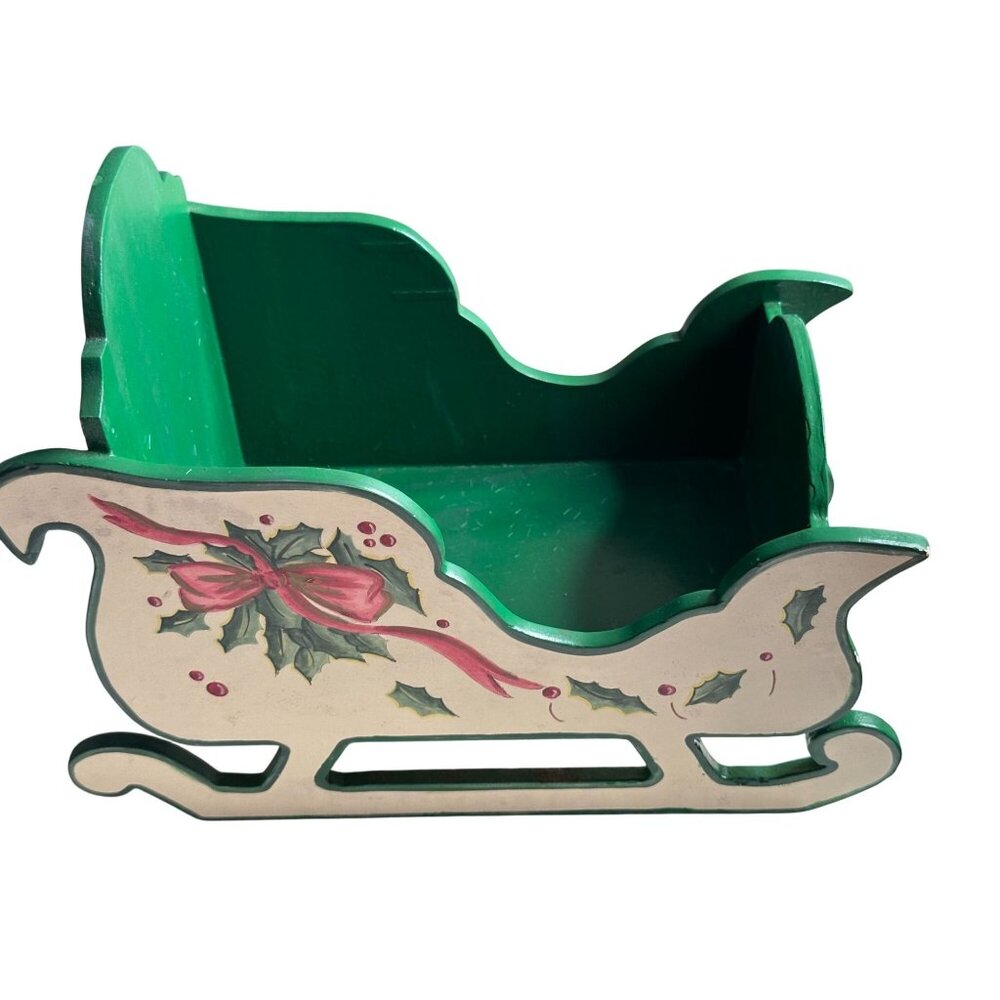 Green Sleigh Wooden Holiday Christmas Party CardHolder Center Piece Home Decor